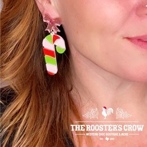 VIOLA YES WE CANE PINK ACRYLIC EARRINGS